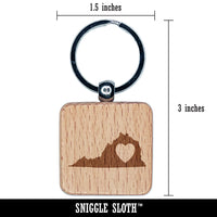 Virginia State with Heart Engraved Wood Square Keychain Tag Charm