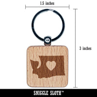 Washington State with Heart Engraved Wood Square Keychain Tag Charm