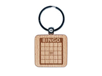 Blank Bingo Card Engraved Wood Square Keychain Tag Charm