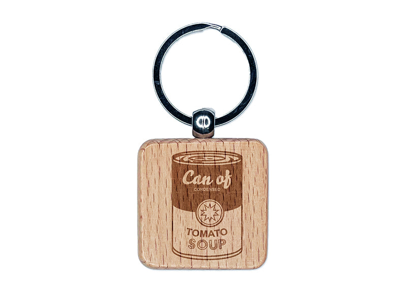 Can of Tomato Soup Modern Art Engraved Wood Square Keychain Tag Charm