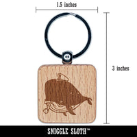 Captain Whale of the Salty Sea Engraved Wood Square Keychain Tag Charm