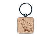 Capybara the Giant Friendly Rodent Engraved Wood Square Keychain Tag Charm