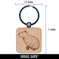 Capybara the Giant Friendly Rodent Engraved Wood Square Keychain Tag Charm