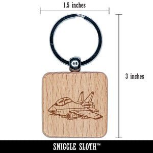 Cartoon Military Fighter Jet Airplane Engraved Wood Square Keychain Tag Charm