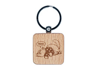 Chubby Cat in Heart Sweater Engraved Wood Square Keychain Tag Charm