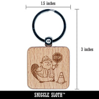 Construction Worker Beaver Builder with Stop Sign Engraved Wood Square Keychain Tag Charm