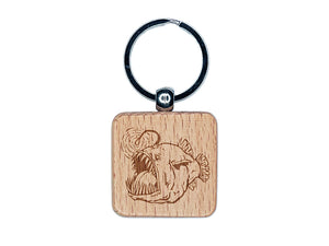 Creepy Scary Angler Fish Engraved Wood Square Keychain Tag Charm