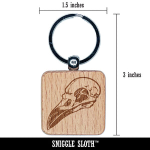 Crow Raven Bird Skull Engraved Wood Square Keychain Tag Charm