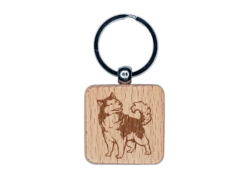 Curious Alaskan Malamute Dog Engraved Wood Square Keychain Tag Charm