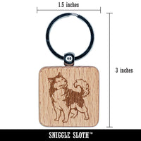 Curious Alaskan Malamute Dog Engraved Wood Square Keychain Tag Charm