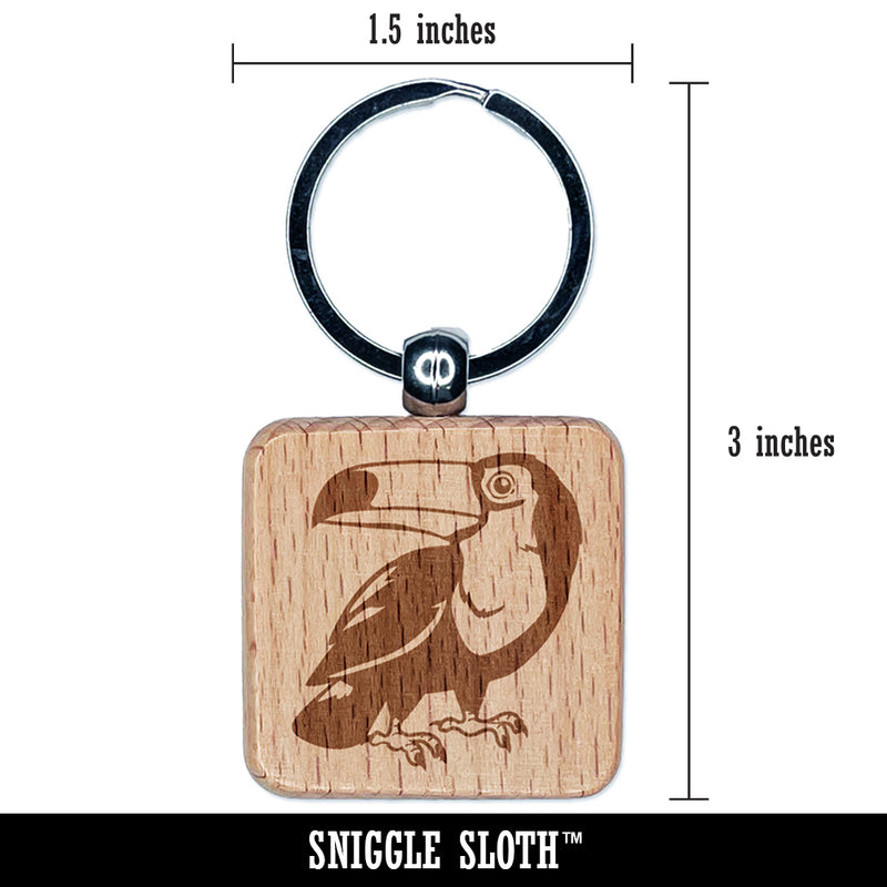 Curious Toco Toucan Bird Engraved Wood Square Keychain Tag Charm