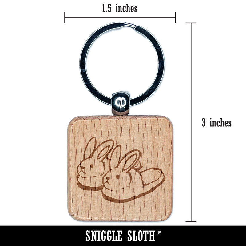 Cute and Fluffy Bunny Slippers Engraved Wood Square Keychain Tag Charm