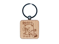 Cute Sick Cat Blowing Nose Engraved Wood Square Keychain Tag Charm