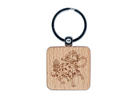 Dalmatian Fire Fighter Dog Engraved Wood Square Keychain Tag Charm