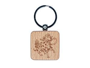 Dalmatian Fire Fighter Dog Engraved Wood Square Keychain Tag Charm
