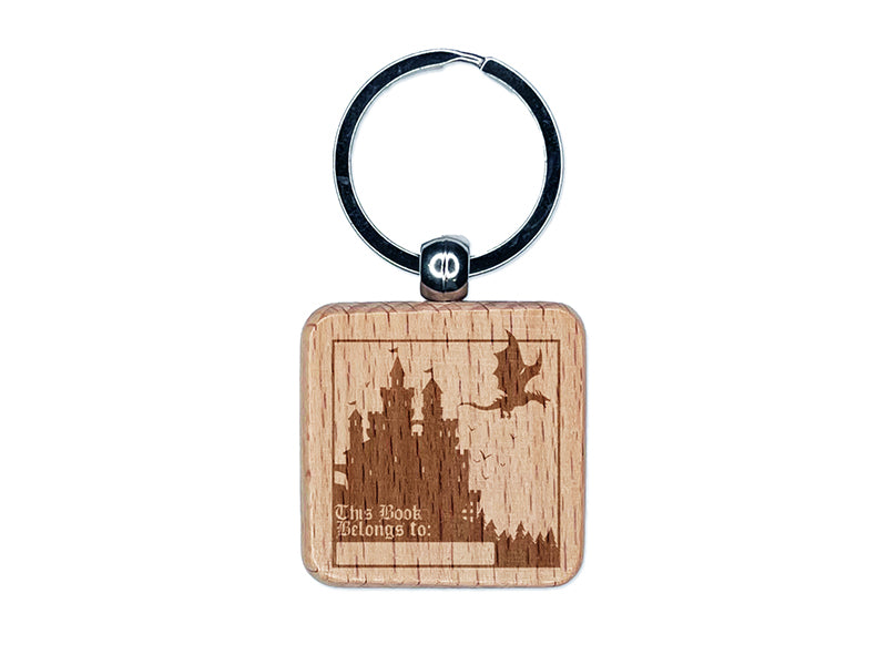 Dragon Castle This Book Belongs To Engraved Wood Square Keychain Tag Charm