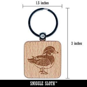 Elegant Wood Duck Engraved Wood Square Keychain Tag Charm