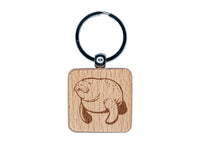 Gentle Manatee Engraved Wood Square Keychain Tag Charm