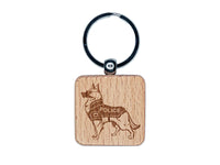 German Shepherd K-9 Police Dog Engraved Wood Square Keychain Tag Charm