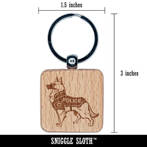 German Shepherd K-9 Police Dog Engraved Wood Square Keychain Tag Charm