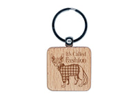 Hairless Sphynx Cat with Fashion Houndstooth Sweater Engraved Wood Square Keychain Tag Charm