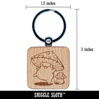 Happy Kawaii Mushroom Friends Engraved Wood Square Keychain Tag Charm