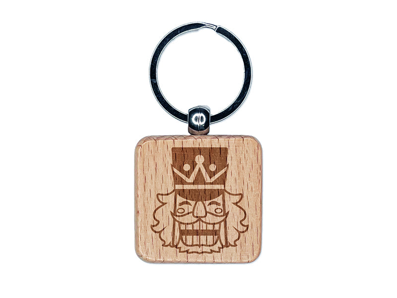 Happy Smiling Christmas Nutcracker Face Engraved Wood Square Keychain Tag Charm