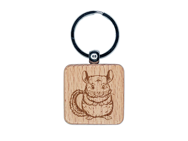 Huggable and Fluffy Chinchilla Engraved Wood Square Keychain Tag Charm