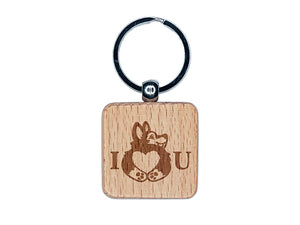 I Love You Heart Shaped Corgi Butt Anniversary Valentine's Day Engraved Wood Square Keychain Tag Charm