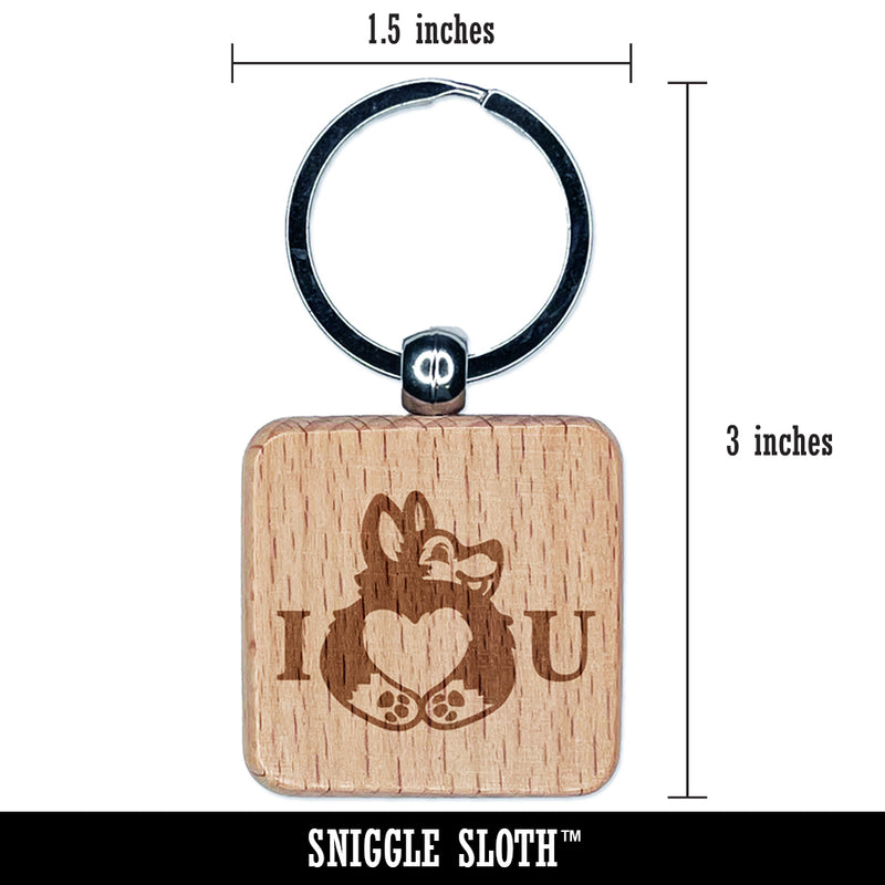 I Love You Heart Shaped Corgi Butt Anniversary Valentine's Day Engraved Wood Square Keychain Tag Charm