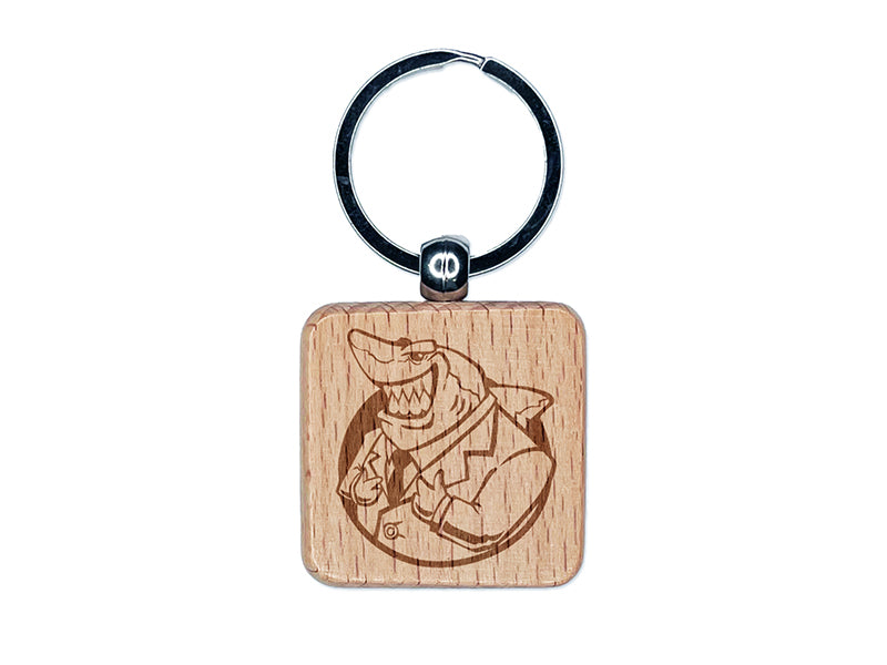 Lawyer Loan Shark in a Business Suit Engraved Wood Square Keychain Tag Charm