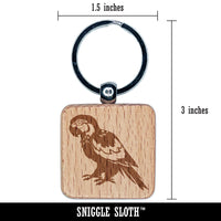 Magnificent Macaw Parrot Bird Engraved Wood Square Keychain Tag Charm