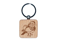 Majestic Mandarin Duck Engraved Wood Square Keychain Tag Charm