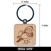 Majestic Mandarin Duck Engraved Wood Square Keychain Tag Charm