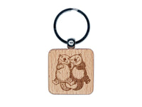 Otter Couple Holding Hands Love Anniversary Valentine's Day Engraved Wood Square Keychain Tag Charm