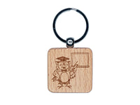 Owl Teacher with Blank Whiteboard Chalkboard Engraved Wood Square Keychain Tag Charm