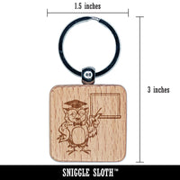 Owl Teacher with Blank Whiteboard Chalkboard Engraved Wood Square Keychain Tag Charm