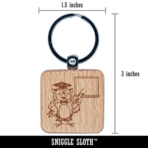 Owl Teacher with Blank Whiteboard Chalkboard Engraved Wood Square Keychain Tag Charm