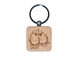 Pair of Lovebirds Parrots Anniversary Valentine's Day Engraved Wood Square Keychain Tag Charm