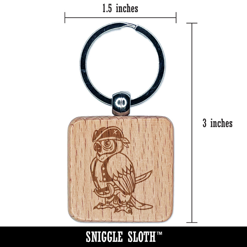 Pirate Parrot with Sword Engraved Wood Square Keychain Tag Charm