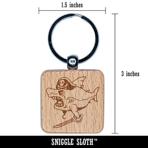 Pirate Shark with Hook and Sword Engraved Wood Square Keychain Tag Charm