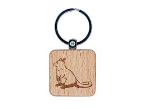 Red-Necked Wallaby from Australia Engraved Wood Square Keychain Tag Charm