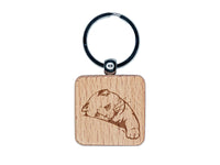 Sad Cat Kitten Looking Longingly Engraved Wood Square Keychain Tag Charm