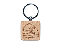 Sad Cat With Deepest Sympathy Engraved Wood Square Keychain Tag Charm