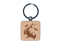 School of Hammerhead Sharks Engraved Wood Square Keychain Tag Charm