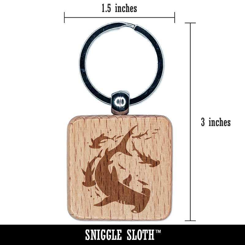 School of Hammerhead Sharks Engraved Wood Square Keychain Tag Charm