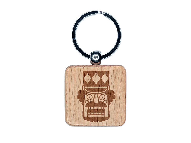 Shocked and Surprised Christmas Nutcracker Face Engraved Wood Square Keychain Tag Charm