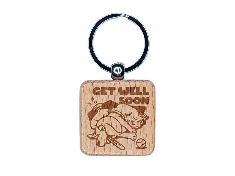 Sick Dog Get Well Soon Engraved Wood Square Keychain Tag Charm