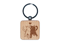 Snuggling Cat Couple Love Anniversary Valentine's Day Engraved Wood Square Keychain Tag Charm