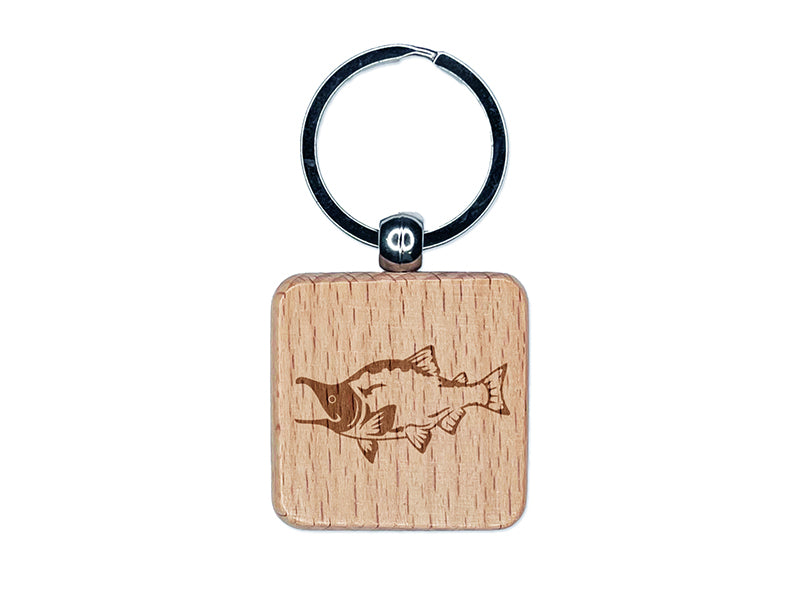 Sockeye Salmon Fish Engraved Wood Square Keychain Tag Charm